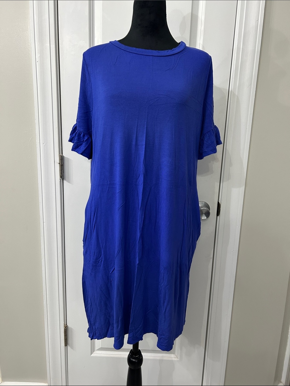 Blue Ruffle Sleeve Shift Dress